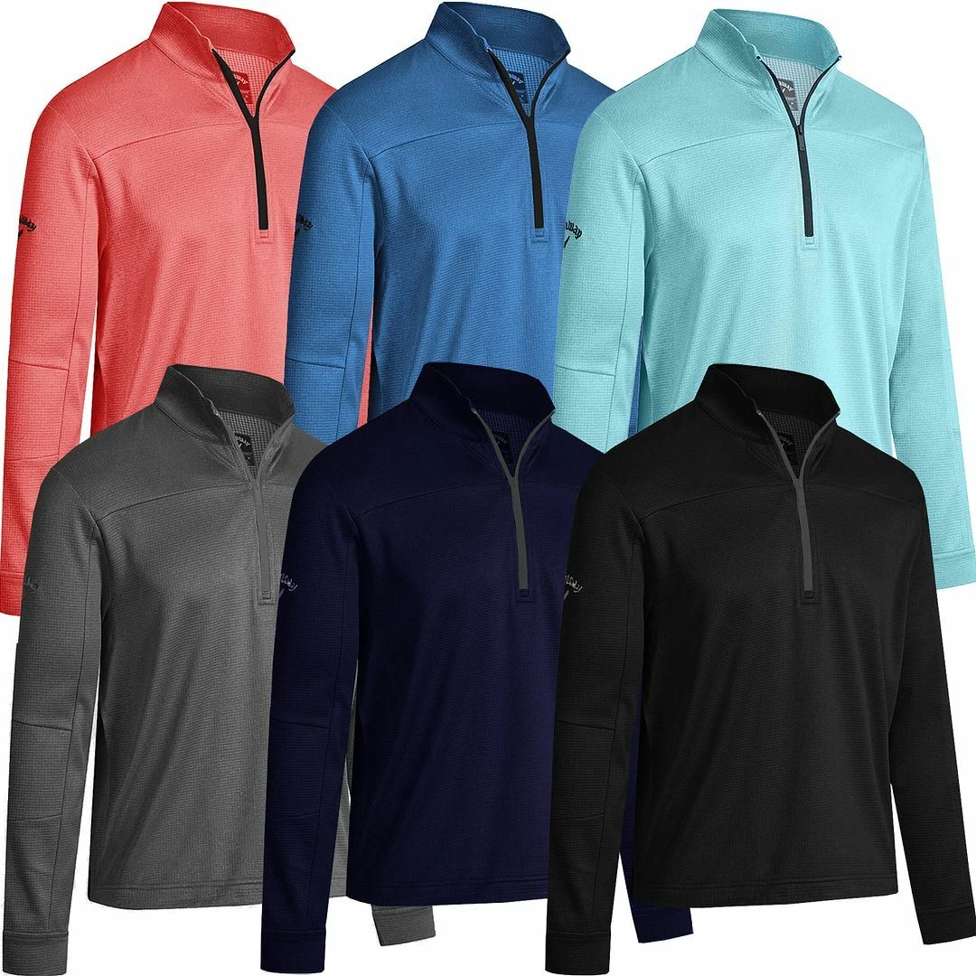 Callaway Golf Mens Pieced Waffle 1/4 Zip SwingTech Thermal Golf Sweater Pullover