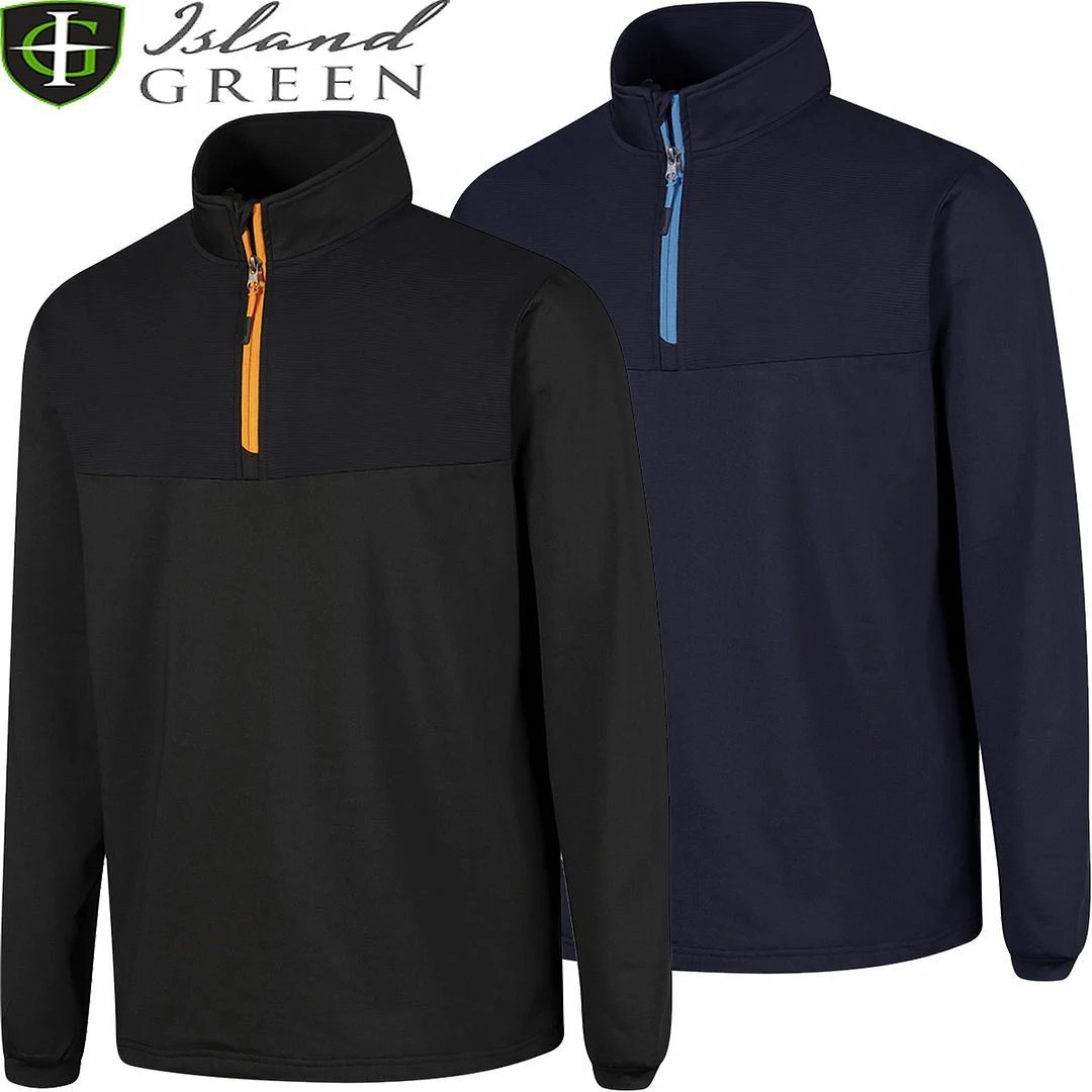 Island Green Mens Rib Yoke 1/4 Zip Top Layer Stretch Golf Sweater Pullover