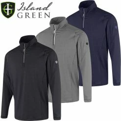 Island Green Mens Geometric Print Moisture Wicking Top Layer 1/4 Zip Stretch Golf Sweater