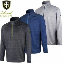 Island Green Mens Raglan Sleeve Moisture Wicking Top Layer 1/4 Zip Stretch Golf Sweater