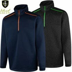 Island Green Mens 1/4 Zip Lined Top Layer Windproof Stretch Golf Sweater Pullover