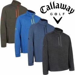 Callaway Golf Mens Heather Stripe Fleece 1/4 Zip Opti-Dri Swing Tech Thermal Golf Pullover Sweater