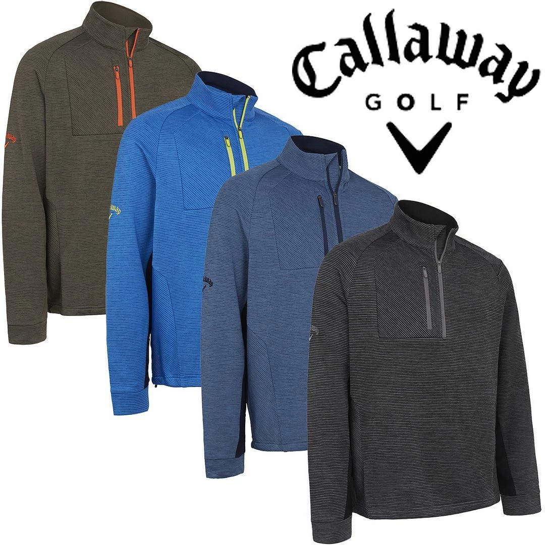 Callaway Golf Mens Heather Stripe Fleece 1/4 Zip Opti-Dri Swing Tech Thermal Golf Pullover Sweater
