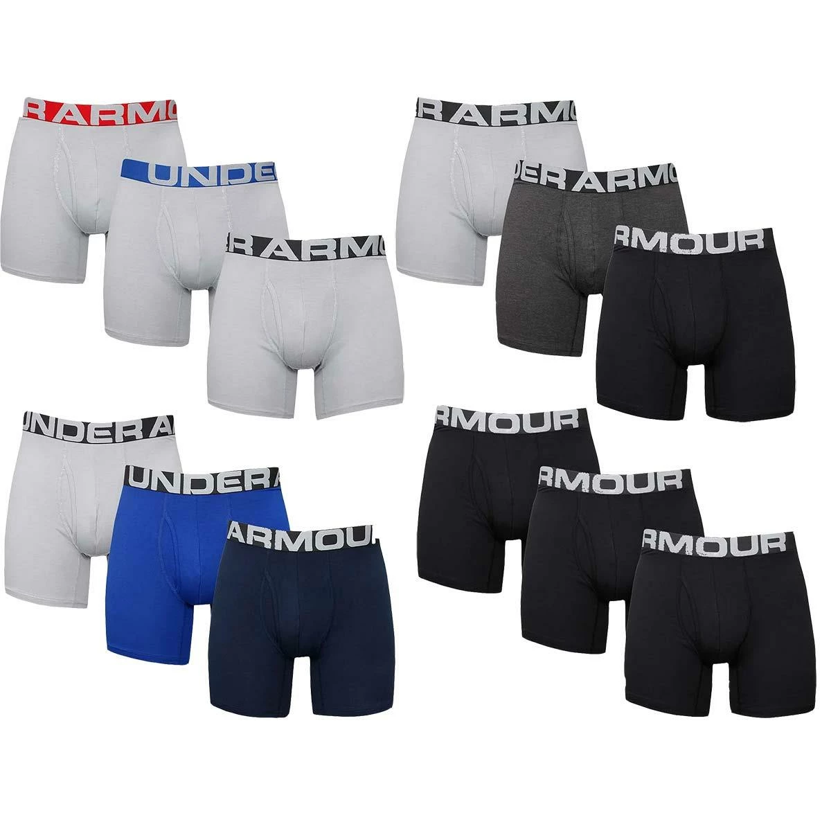 Under Armour Mens UA Charged Cotton 6" Stretch BoxerJock Underwear 3-Pack