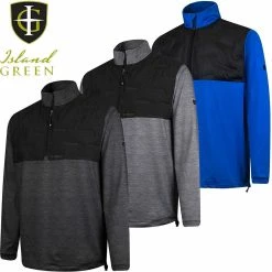 Island Green Mens 1/2 Zip Neck Top Layer Heat Welded Paded Yoke Stretch Golf Sweater