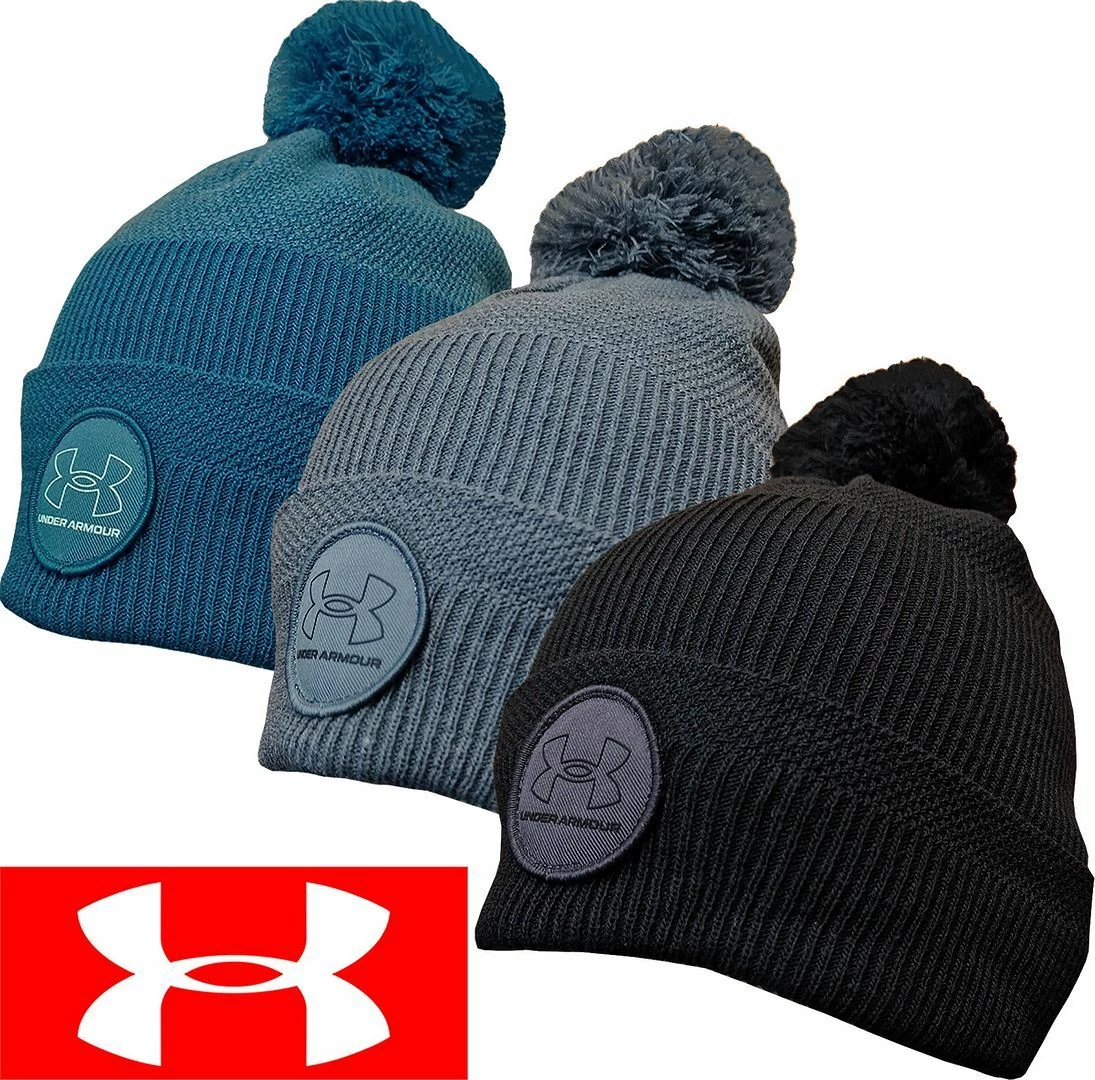 Under Armour Mens UA ColdGear Infrared Driver Pom Pom Beanie Winter Bobble Hat