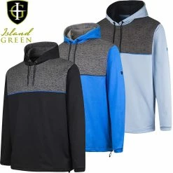 Island Green Mens Contrast Yoke Hooded Top Layer Stretch Quick Dry Hoody Golf Sweater
