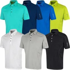 Island Green Logo Sleeve Contrast Button Placket CoolPass Performance Mens Golf Polo Shirt