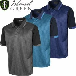 Island Green Mens Dog Tooth Check Coolpass Moisture Wicking Golf Polo Shirt