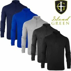 Island Green Mens 1/4 Zip Neck Knitted Jumper Golf Sweater