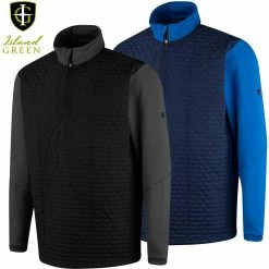 Island Green Mens Top Layer 1/4 Zip With Ribbed Yoke Windproof Golf Sweater Pullover