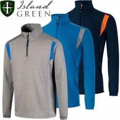 Island Green Mens Geometric Print Top Layer 1/4 Zip Stretch Golf Sweater Pullover