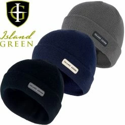 Island Green Mens Knitted Pull On Windproof Themal Winter Golf Beanie Hat