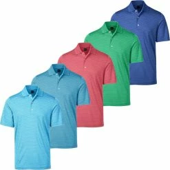 Greg Norman Mens PlayDry® Microlux SS Performance Stripe Golf Polo Shirt
