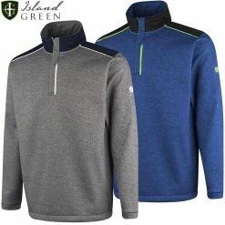 Island Green Mens Padded Yoke Top Layer Seam Pockets Thermal Golf Sweater Pullover