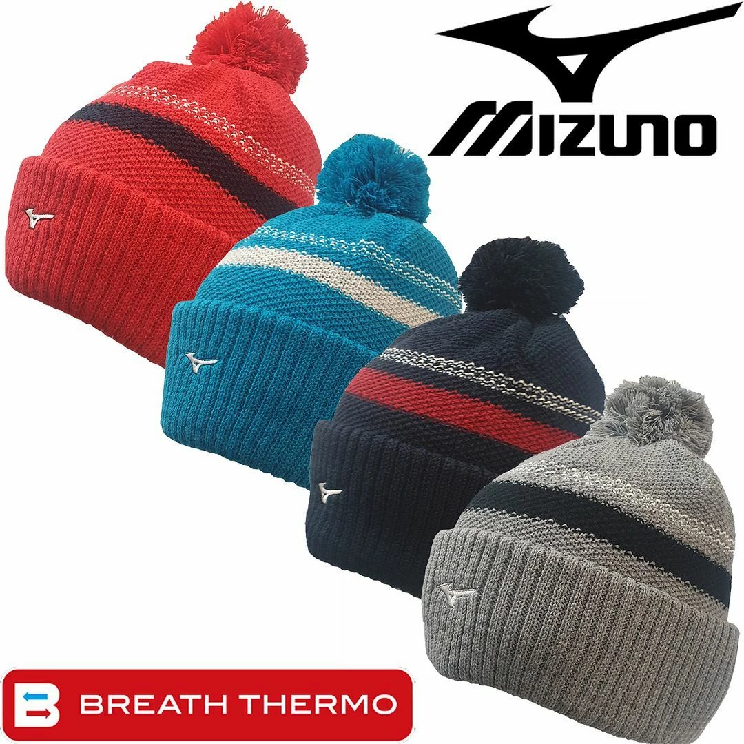 Mizuno Mens Breath Thermo Pom Pom Winter Golf Beanie Bobble Hat