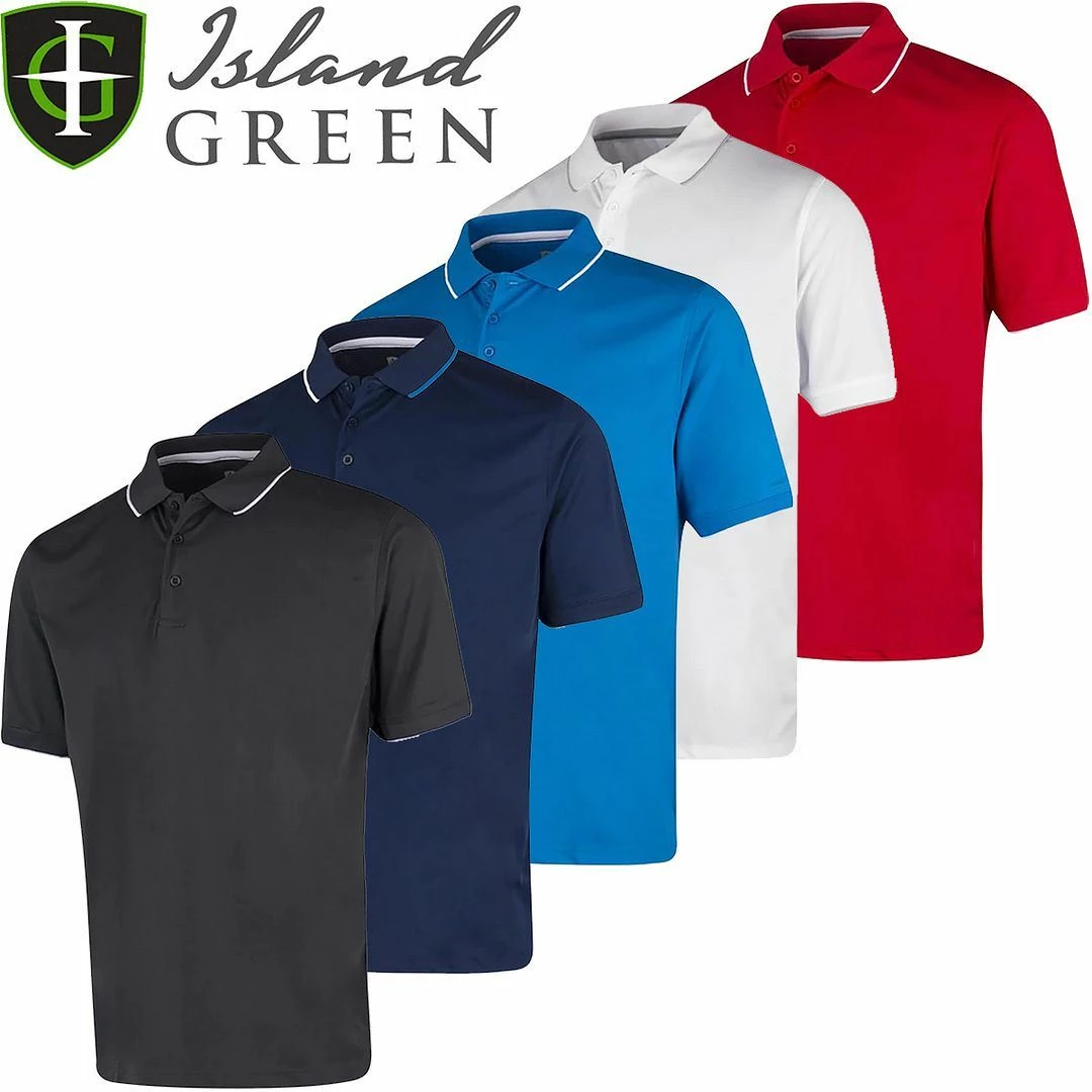 Island Green Mens Essentials Plain Performance Moisture Wicking Golf Polo Shirt
