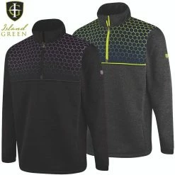 Island Green Mens Top Layer 1/4 Zip Printed Yoke Stretch Thermal Golf Sweater Pullover