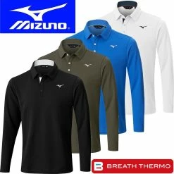 Mizuno Golf Mens Breath Thermo Long Sleeve Lightweight Golf Polo Shirt