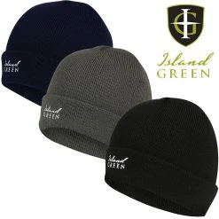 Island Green Mens Essentials Windproof Thermal Winter Golf Beanie Hat