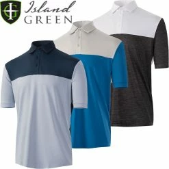 Island Green Mens Colour Block Coolpass Moisture Wicking Golf Polo Shirt