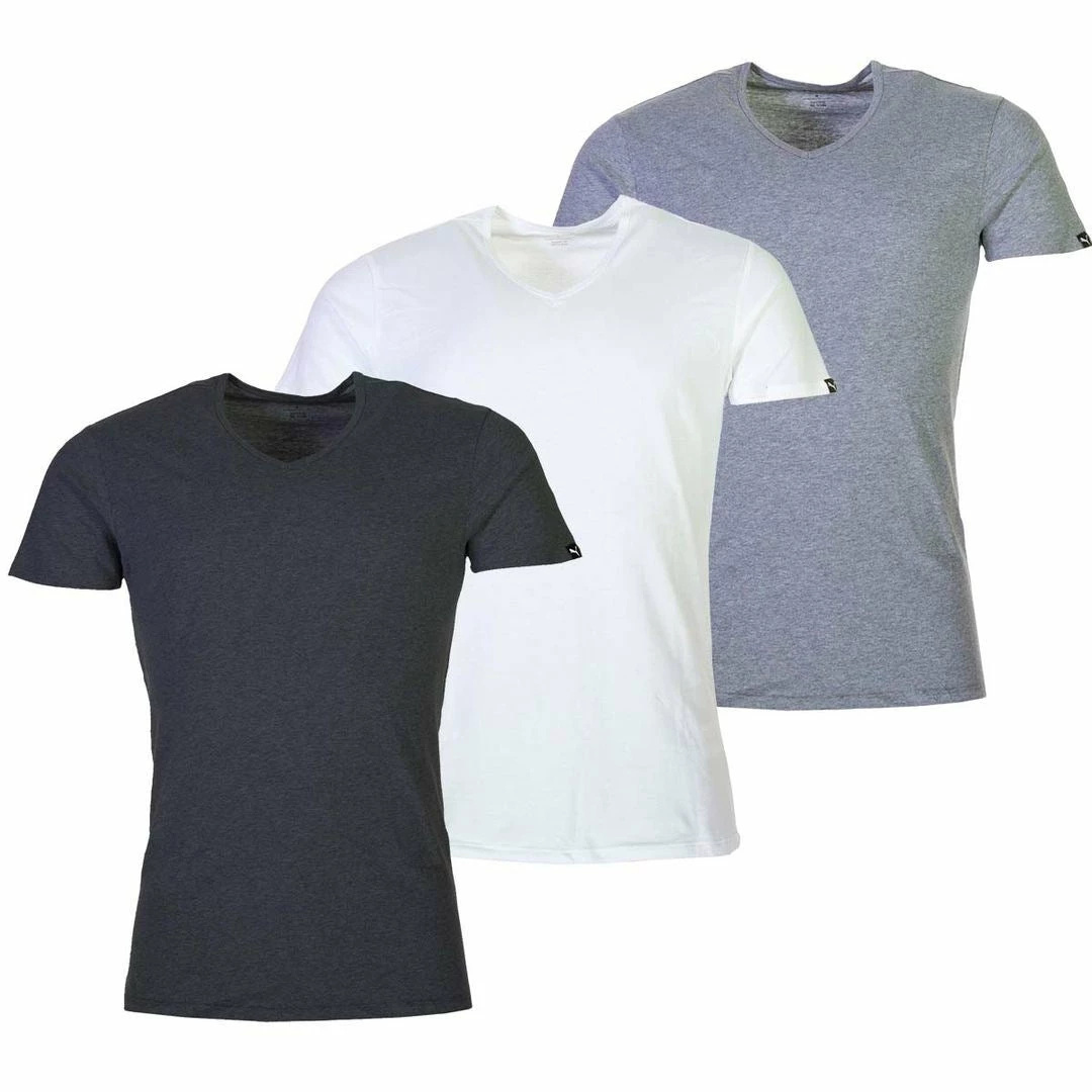 Puma Mens Basic V-Neck Cotton Short Sleeve Training Gym Sports T-Shirt 2-Pack
